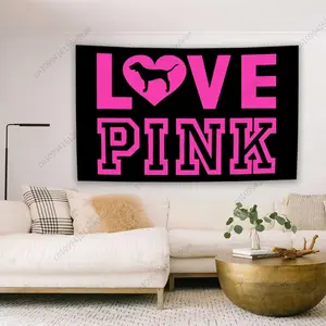 60in x 40in  home decor banner Decoration Background Cloth LOVE PINK Pink Slogan Tapestry Flag Wall Hanging Tapestries Aesthetic Room Home Decor Wall Art Decor funny hanging poster fan bedroom living room gift