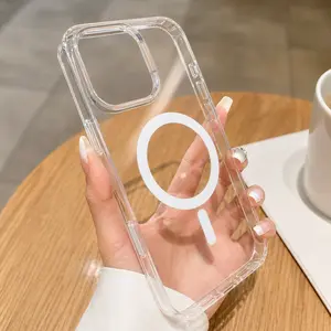 Clear Magnetic Phone Case for iPhone 17 16 16E 15 14 13 12 11 Pro Max Plus X/XS XSMax Compatible with MagSafe Not Yellowing Military-Grade Drop Protection Shockproof Crystal Clear Premium Silicone Case