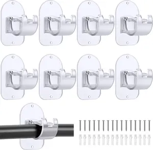 No Drill Curtain Rod Holder Hangers - Self Adhesive Hook - Upgrade Large Plastic Brackets - Renter Friendly Hanger (8PCS Transparent)