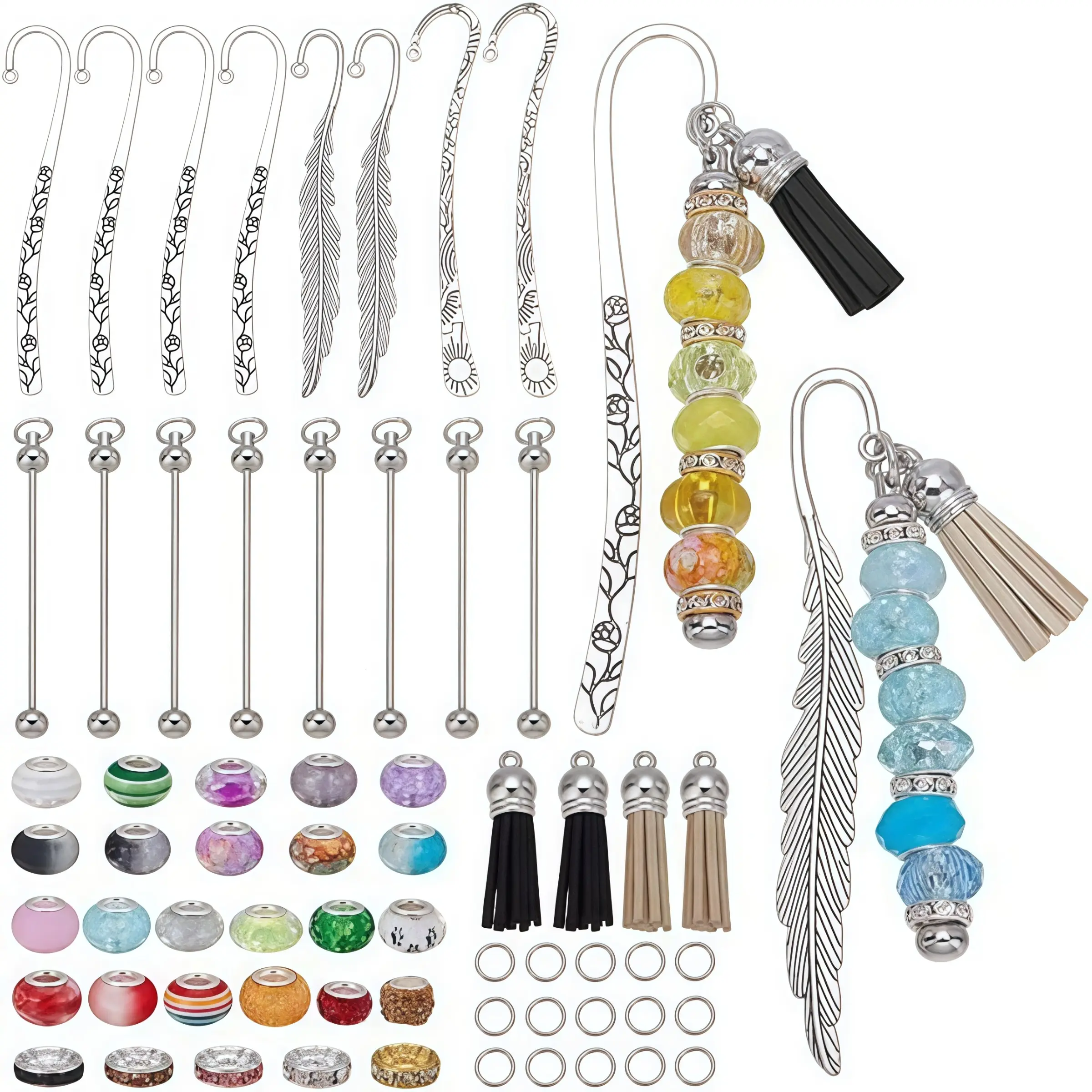 Bookmarked DIY Craft Kit, Includes Bead Rods, Spacer Beads, Open Rings, Fringe, Creative Handmade Bookmarks, Personalized Design