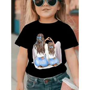 [Cute and Comfortable for Girls] Fun Cartoon "Mom and Daughter" T-Shirt | Spring/Summer Children's Casual Round Neck Short Sleeve | Parent-Child Outfit Holiday Gift
