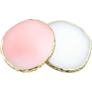 2Pcs Resin Nail Art Palette,Nail Polish Palette,Gold Edge Nails Holder Display Board,Cosmetic Mixing Tools for Nails Art(White,Pink)