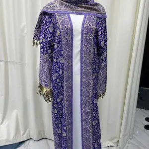 Elegant Pashmina Abaya with Floral Embroidery and Gold Accents - Dubai Abaya for Special Events & Casual Outings - Fashionable Women's Wear