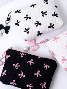 Elegant Butterfly Knot Makeup Bag, Fabric Coin Purse, High-End Menstrual Pad Holder, Key Case, Women's Fashion Handbag, Large Capacity, Cosmetic Bag, Makeup Organizer, Makeup Organizer Pouch