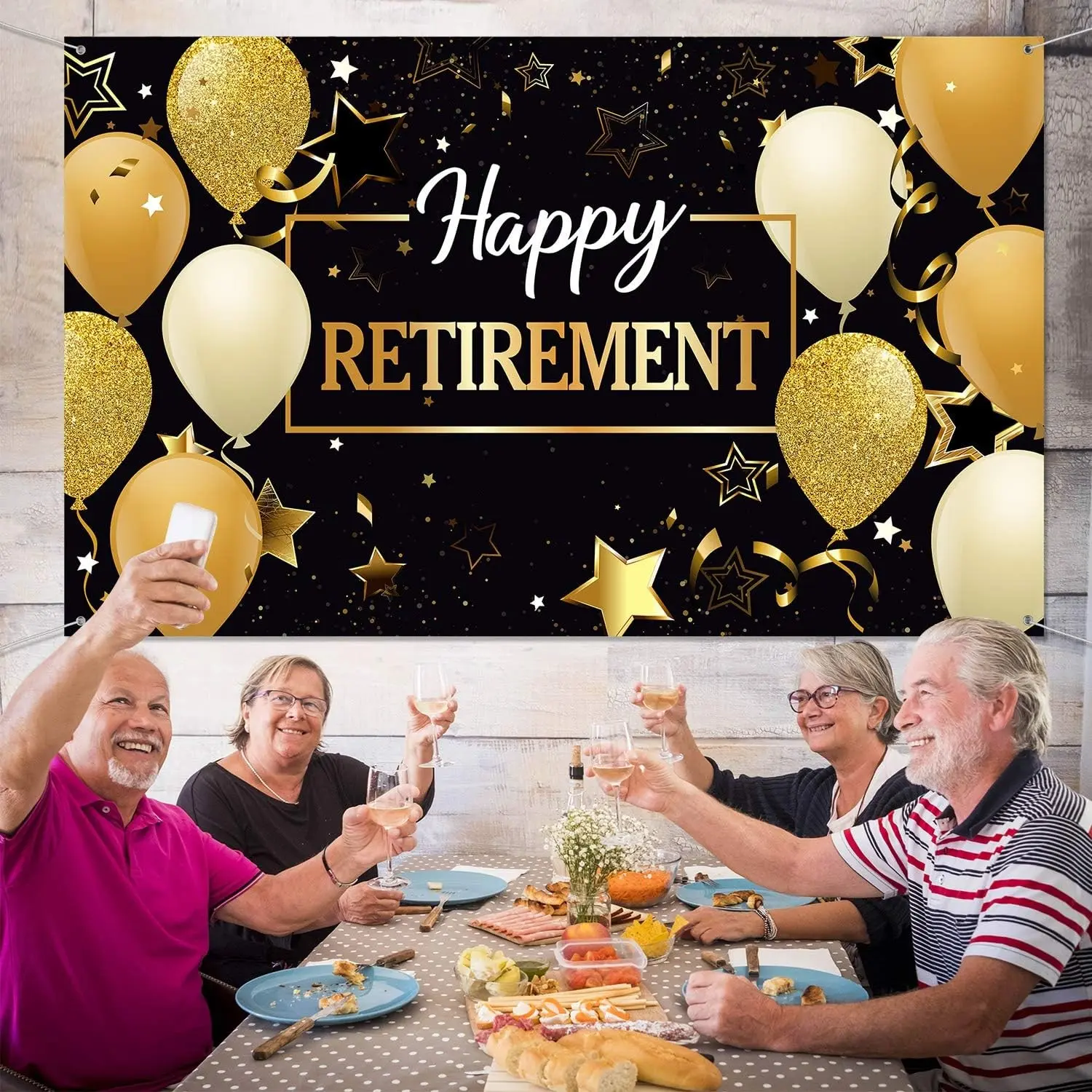 Extra Large Fabric Retire Sign Banner, & Pull Flag Banner, No Power Required, Perfect for Retirement Parties