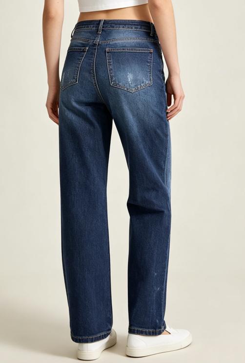 High Waisted Dark Wash Wide Leg Jeans for Women, Casual Loose Fit Stretch Denim Pants with Distressed Details, Comfortable Straight Leg Trousers for Everyday Streetwear