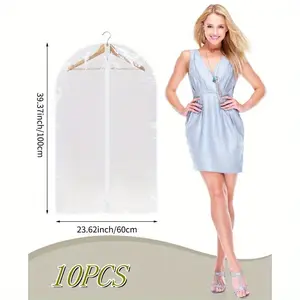 All Clear Garment Bags for Hanging Clothes, 40" Suit Bags for Closet Storage, Plastic Dustproof Suit Cover Bags, Clothes Protectors Bag with zipper for Coats, Jackets, Shirts (10 Packs)