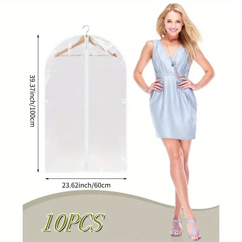 All Clear Garment Bags for Hanging Clothes, 40" Suit Bags for Closet Storage, Plastic Dustproof Suit Cover Bags, Clothes Protectors Bag with zipper for Coats, Jackets, Shirts (10 Packs)