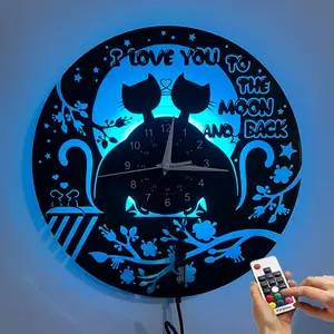 Adorable Tabby Cat & Paw Print LED Vinyl Wall Clock Silent Analog Design Ideal Gift for Cat Lovers & All Holidays (Battery Not Included)