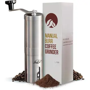 Manual Stainless Steel Coffee  - 18 Adjustable Settings, Portable Conical Burr  for Camping, Travel, Espresso - With Hand Crank