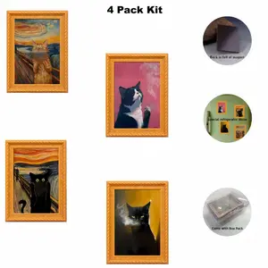 [4 PACK KIT ] Cute Cat Refrigerator Magnets - Adorable Black & White Cat Design with Pink Accents, Durable Bamboo Material, Perfect for Home & Office Decor, Holiday Gifts, and Kitchen Accessories, Cat Accessories, Refrigerator Decorating Magnet