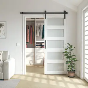 Coast Sequoia  30in/36in/42in/60in/72in/84in Paneled Frosted Glass White/Gray PVC Sliding Barn Door with Hardware Kit