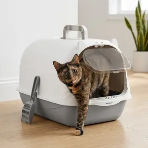 Fully Enclosed Cat Litter Box - Portable Handle, Anti-Splash Full Enclosure Design, Easy-Clean, Odor Control, Pet-Friendly, Cute ear Design, Providing a Spacious feel for cats to be more Comfortable.