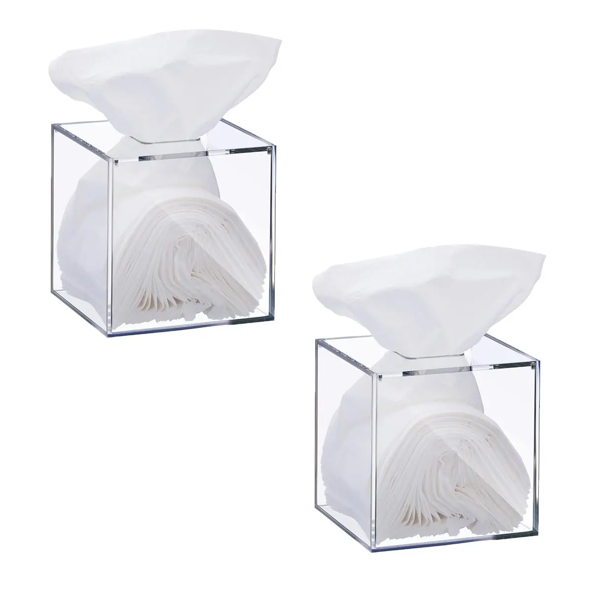 2 Pack Clear Square Tissue Box - 4.7x4.7x5.5'' Napkin Organizer  Suitable For Bathroom Bedroom Dressing Table Countertop Dining