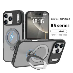 Petsun QPS Smartphone Case for iPhone 15 Pro Max - Black, Magnetic Invisible Stand, Military-Grade Shockproof, MagSafe-Compatible, Ultra-Thin Semi-Transparent Matte, Cellphone Handheld Devices Accessories