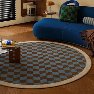 Round Plaid Pattern Floor Mat, 1 Count Non-slip Soft Floor Carpet, Decorative Area Rug for Home Living Room Bedroom Cloakroom Leisure Area Coffee Table