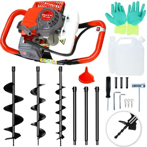 62CC Auger Post Hole Digger with 3 Auger Drill Bits(3" & 5 & 8") + 3 Extension Rods(24" & 24" & 24"), Gas Powered 2-Stroke Earth Digger for Orchard Farm Garden Plant
