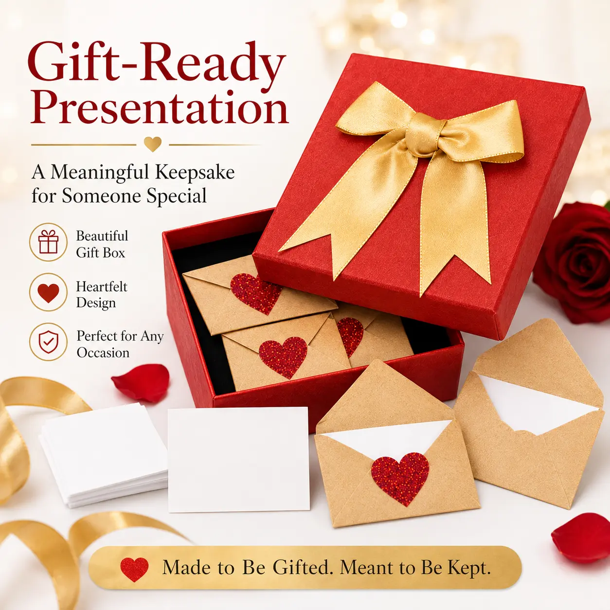 DIY Love Notes Box - Mini Blank Cards & Envelopes for Him Her - Cute Valentine’s Day Anniversary Gift for Boyfriend Valentine's Day