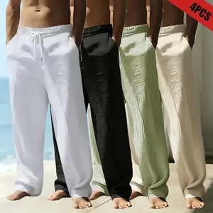 Men’s Lightweight Breathable Casual Straight-Leg Pants with Elastic Drawstring Waist Side Pockets Solid Color Regular Fit Ideal for Outdoor Summer Vacations and Casual Wear - Menswear, Long