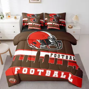 Football City 7 Pcs Comforter Bed Set,Football Bedding Boys Girls Brown Red Rugby Game Sheet Set,Bed Bag,Football Fans Bedroom Decor Sports Ball Quilt