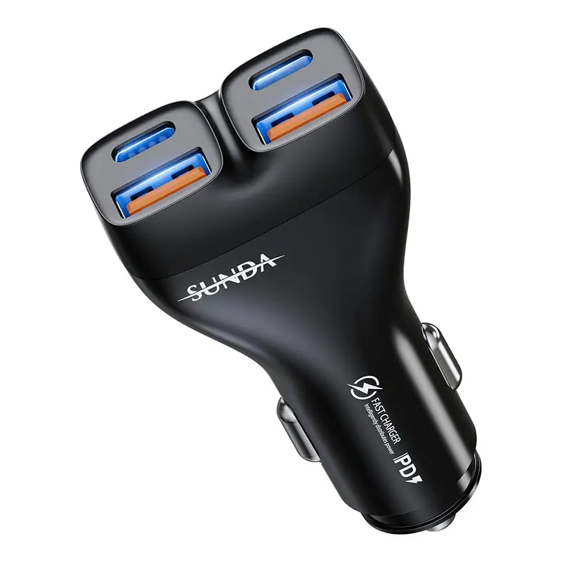 111W USB C Car Charger, 4-Port Independent Output PD30W/QC22.5W Super Fast Charging Adapter, Dual USB-C & Dual USB-A Cigarette Lighter Adapter for iPhone, Samsung S25 Ultra/S24, iPad, MacBook Air