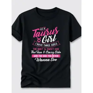 Women'S Taurus Zodiac T-Shirt - Funny Taurus Girl Quotes & Astrology Birthday Gift - Pink & Black Short Sleeve Top With Taurus Symbol - Casual Round Neck Shirt For Taurus Women, Girls (April-May Birthdays)