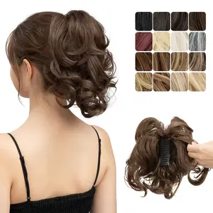 Pre-made Short Ponytail Wig with Clip Fluffy Curly Synthetic Hair Adjustable Natural Look Multiple Colors for Women