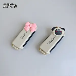 2PCS Portable Folding Hair Brush with Mirror Cartoon Mini Airbag Comb Anti-Static Hairbrush for Travel Compact Stylish Accessory