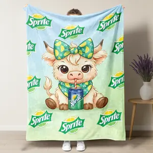 Sprite Highland Cow Cartoon Pattern Blanket,Sprite Lemon Flavor Classic Green Color Scheme Throw Blanket, Air-conditioned Room Blanket,Soft Warm Nap Blanket for Home Office Travel Camping