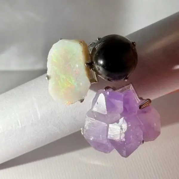 Wonder U Studio Tray4 [219-227] Handcrafted Rough Crystal Mineral Ring, Natural Crystal Jewelry for Healing Energy, Soothing Sadness and Positivity