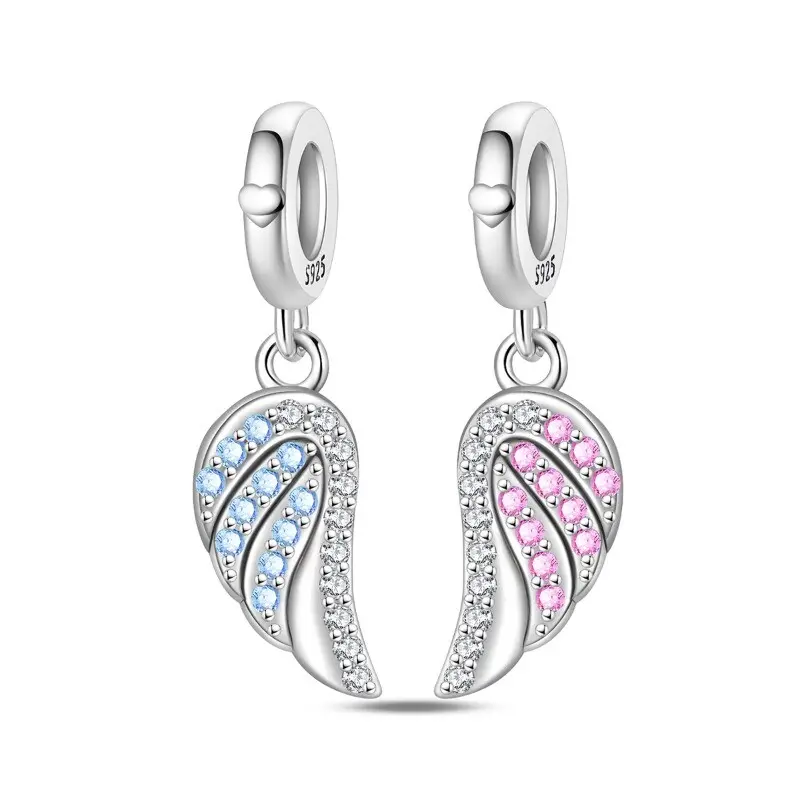 Romantic Angel Heart Pendant Charm, S925 Sterling Jewelry for Couple Matching Sets, Nickel Free & Hypoallergenic, Fits Bracelets & Necklaces, Valentines Day Gift, Hypoallergenic Earrings Set