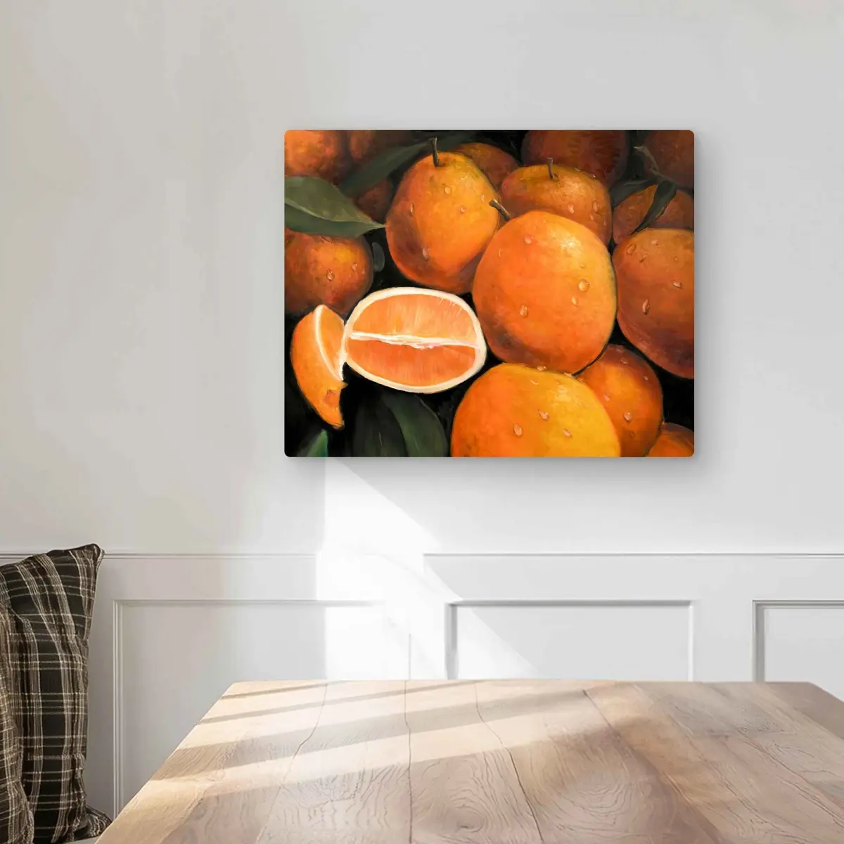 Fresh Hyperrealist Fruit Metal Wall Art - 16x20 in Aluminium Photo Print, Vibrant Orange Burst Artwork, Fruit Motif Graphic Prints, Living Room Home Decor, Fruit Motif Prints, Graphic Art Prints