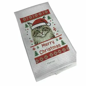 Holiday Christmas Theme Kitchen  Cat Towel.  Adorable  Cat Design for Holiday Décor & Everyday Use High-Quality Waffle Weave Dish Towel for Drying Dishes Hands or Paws