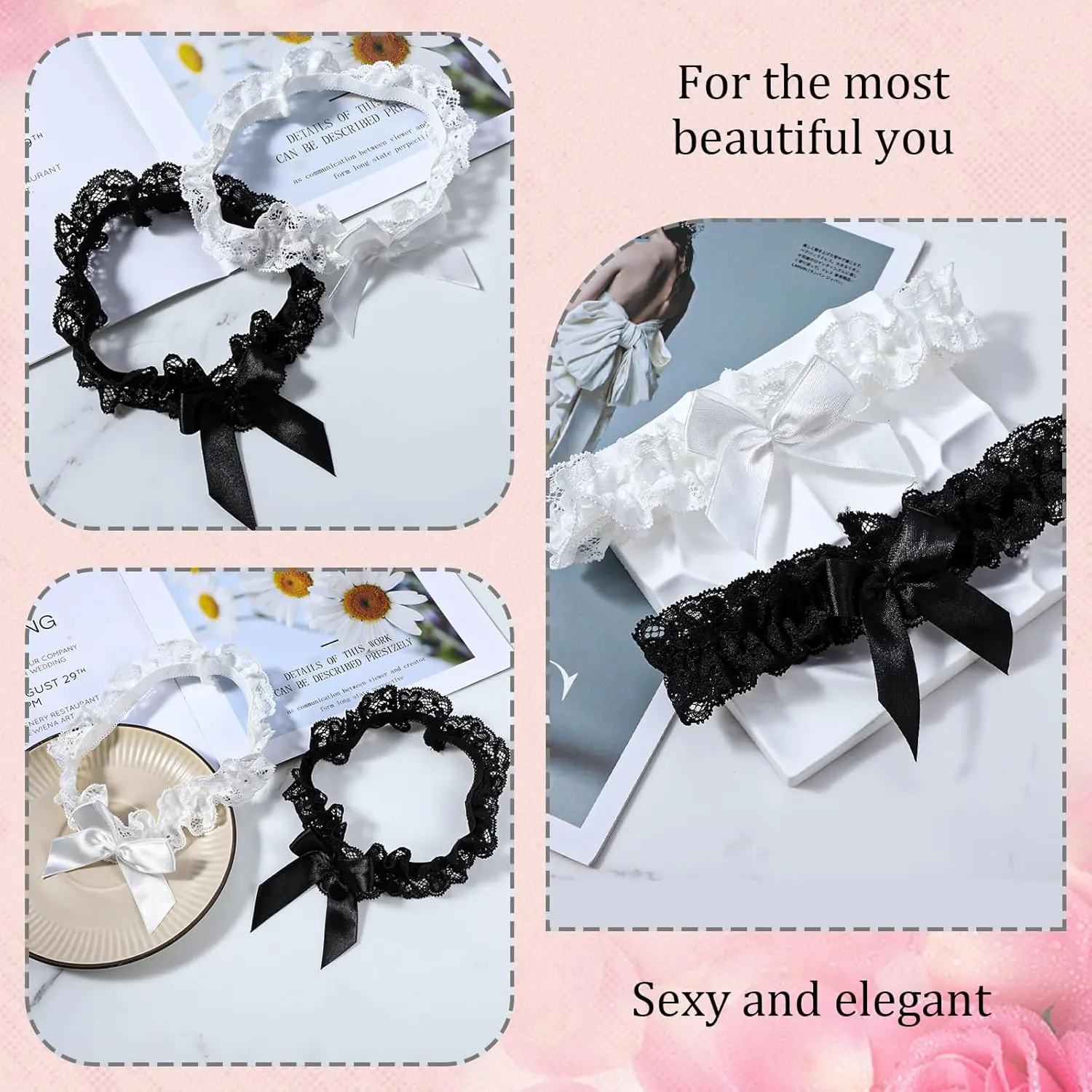 2 count Bridal Garter, Wedding Garter, White Garter and Black Garter, Lace Garter  Belt, Bowknot Elastic Thigh Garter for Party Prom,Garters for Bride -  TikTok Shop