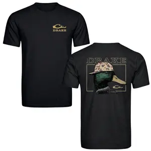 Drake Mallard Hat Shirt, Mallard Duck Wearing Camo Cap Realistic Graphic in Gold Frame Back Print, Soft Cotton Blend Tee, Unisex Fit for Duck Hunters & Waterfowlers, Perfect Gift for Hunting Dad or Mallard Fan