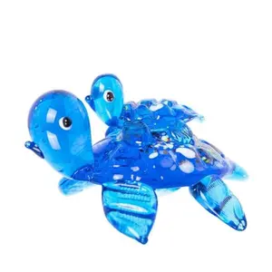 crystalsuncatcher Handmade Glass Tortoise with Baby 2.5'' Art Glass Blown Animal Figurine,Collectible Turtle Statue For Home Decor