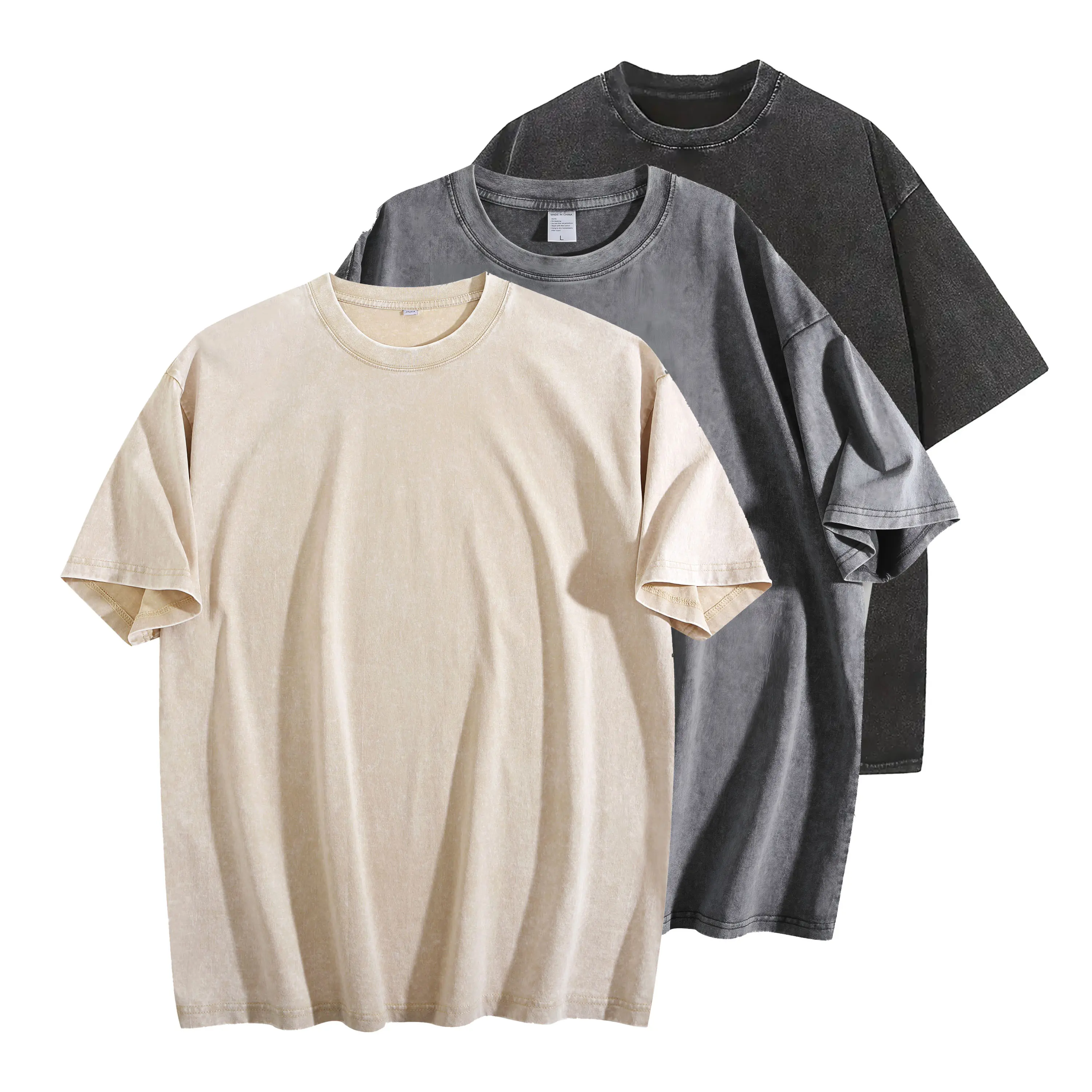 Streetwear Essential: Washed Oversized Tee  Vintage Wash, Modern Fit. Loose Fit Short Sleeve Casual Streetwear Baggy Colors: Black, Grey, Beige. QTY: 3/5
