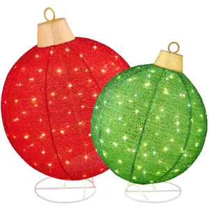 Best Choice Products 2pc Large Outdoor Christmas Ornament Set, Lighted Pop-Up Ball Holiday Décor