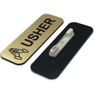Usher 1 x 3" Name Tag/Badge, Brushed , Praying Hands (3 Pack)