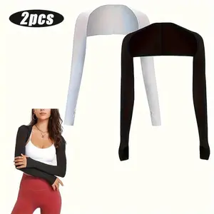Cooling shawl sleeve set 2 sets of UV protective shawl sleeves with finger holes, suitable for women's sun protection, black and white