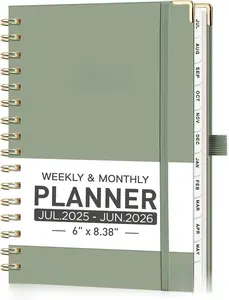 AHGXG Planner 2025-2026 Weekly & Monthly Academic Teacher Planner Hardcover with Monthly Tabs Inner Pocket Calendar 2025 for Women School Home Office Supplies 6" X 8.38" Sage Green