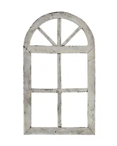 16.5" x 9.5" Arched Wood Window – Antique Grey