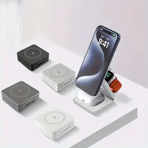Hauston 3-in-1 Foldable Magnetic Wireless Charging Stand for iPhone, iWatch, Airpods & Samsung - Perfect for Home and Travel