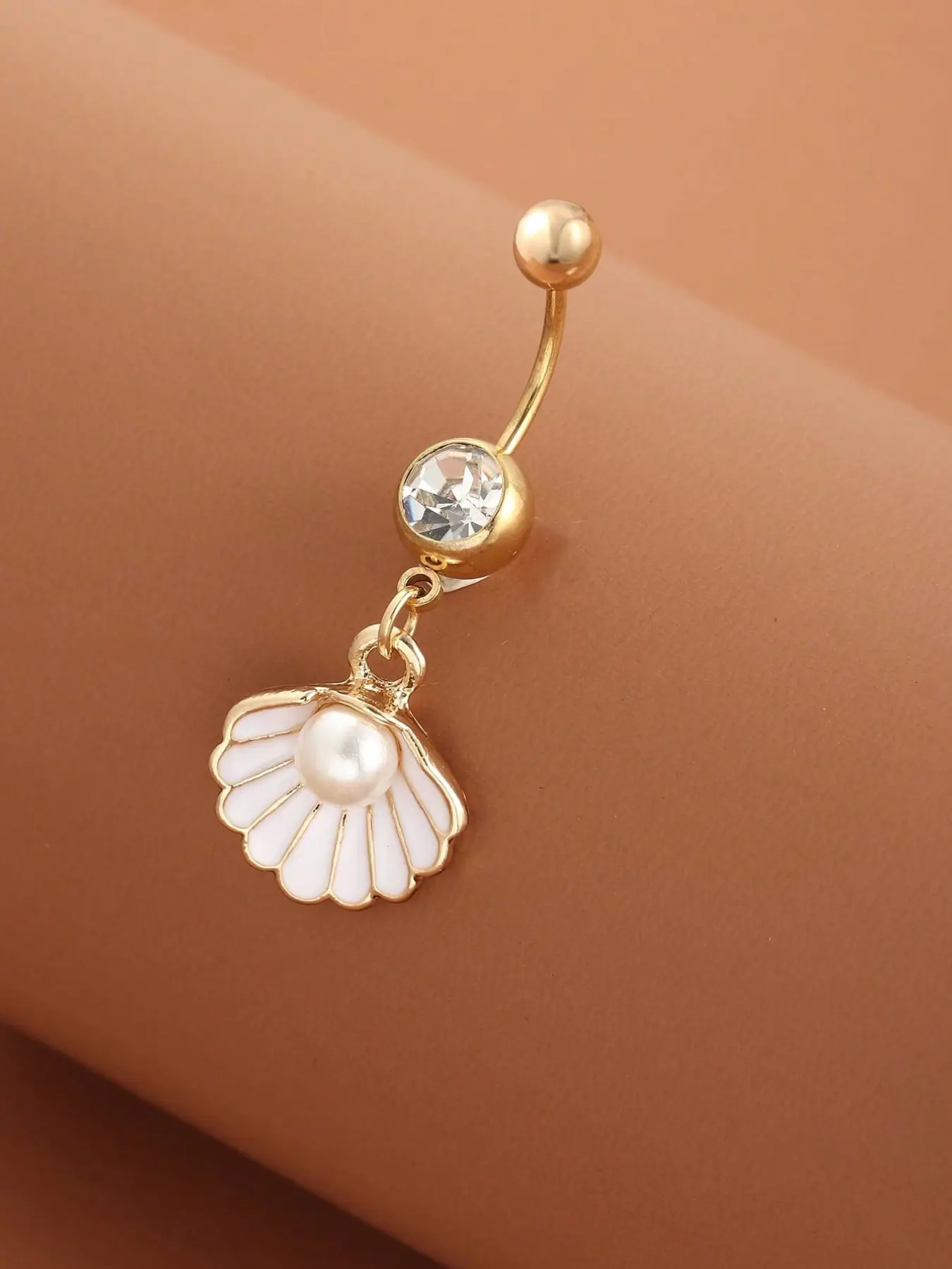 Seashell Pearl Dangle Belly Button Ring, Surgical Steel Navel Piercing Jewelry for Women, Body Piercing Jewelry, Body Jewellery, Casual Beach Summer Style