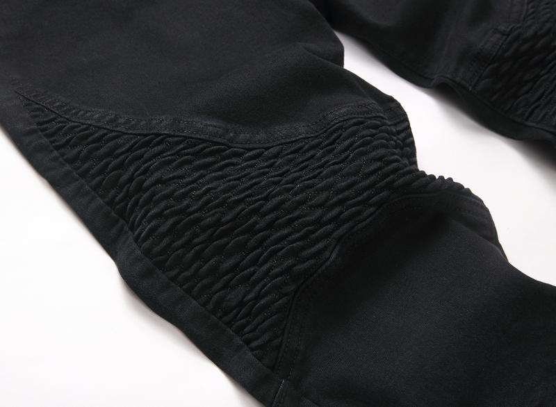 Men's Slim Fit Biker Jeans Ripped & Distressed Moto Denim Pants 100% Cotton Solid Black Color for Stylish Riders