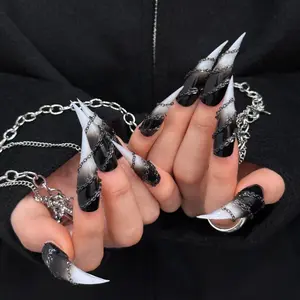 Handmade False Nails, Gradient 3D Chain Design, Dragon Claw Long Nail Tips, European Style Cat Claws, Ready-To-Wear