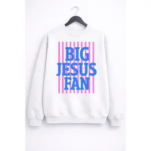 [Sale off up to 65%][Free Ship] Striped Big Jesus Fan Sweatshirt, Preppy Christian Sweatshirt, Jesus Shirt, God Sweatshirt
