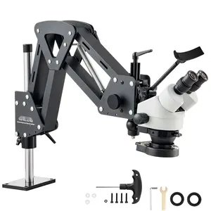 Multi-Directional Microscope With Spring Bracket And Ring Light, Adjustable 7X-45X Magnification, Stereoscopic Jewelry Inspection Microscope For Educational Laboratories, USB Powered LED Ring Lighting, Durable Metal Stand