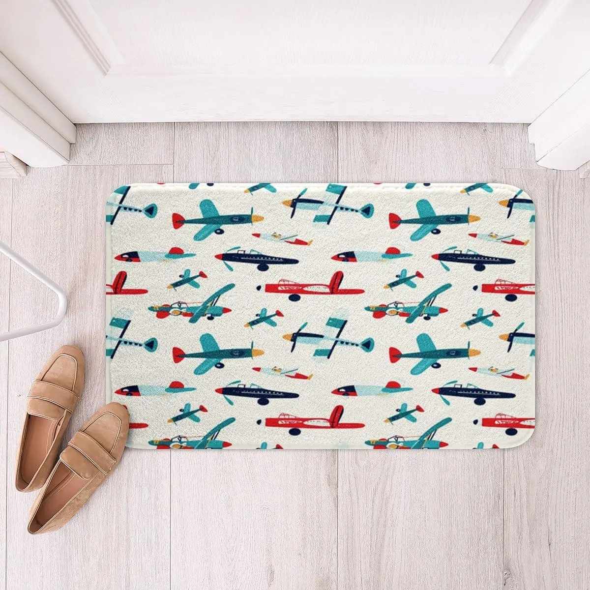 Boys Airplane Bath Rug Aircraft Flying Bathroom Rug Carpet Cartoon Toys Tub Shower Aero Vehicles Cute Indoor Entrance Door Mats Yellow Area Rug Carpet Bath Room Bedroom Decor
