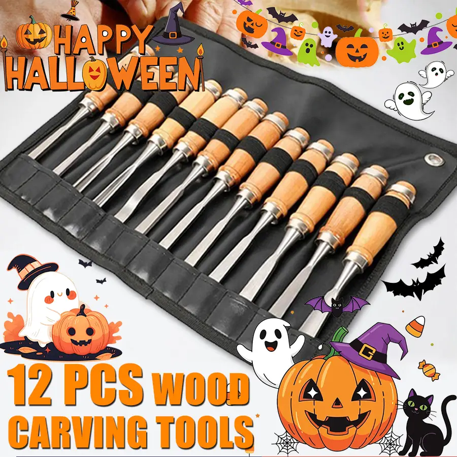 12pcs Professional Wood Carving Chisel Set, Beech Wood Handle With Comfortable Grip - Essential Detail Carving Tools For Woodworking, Hand Tools